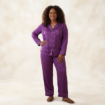 Premium Royal Purple Silk Satin Pajama Set – 2-Piece Sleepwear