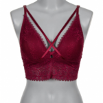 Burgundy Lace Longline Bralette with Strappy Cross-Front Detail