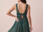 Emerald Green Lace Floral & Sheer Mesh Babydoll Nightdress - Image 3
