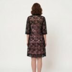 Chic Pink Satin Nightgown with Black Floral Lace Robe Set - Image 3