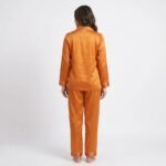Classic Orange Silk Satin Pajama Set – Elegant Two-Piece Sleepwear - Image 3