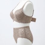 Premium Nude Floral Lace Lingerie Set – Padded Underwire Bra & High-Waist Brief with Gold Trim - Image 3