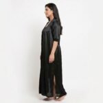 Premium Black Silk Satin Nightgown with Matching Robe – 2-Piece Set - Image 2